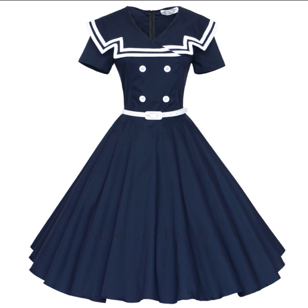 Retro Navy & White Rockabilly Sailor Dress XXL